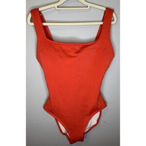 Women’s Michael Kors One Piece Swimsuit Orange 14 Square Neckline Ribbed